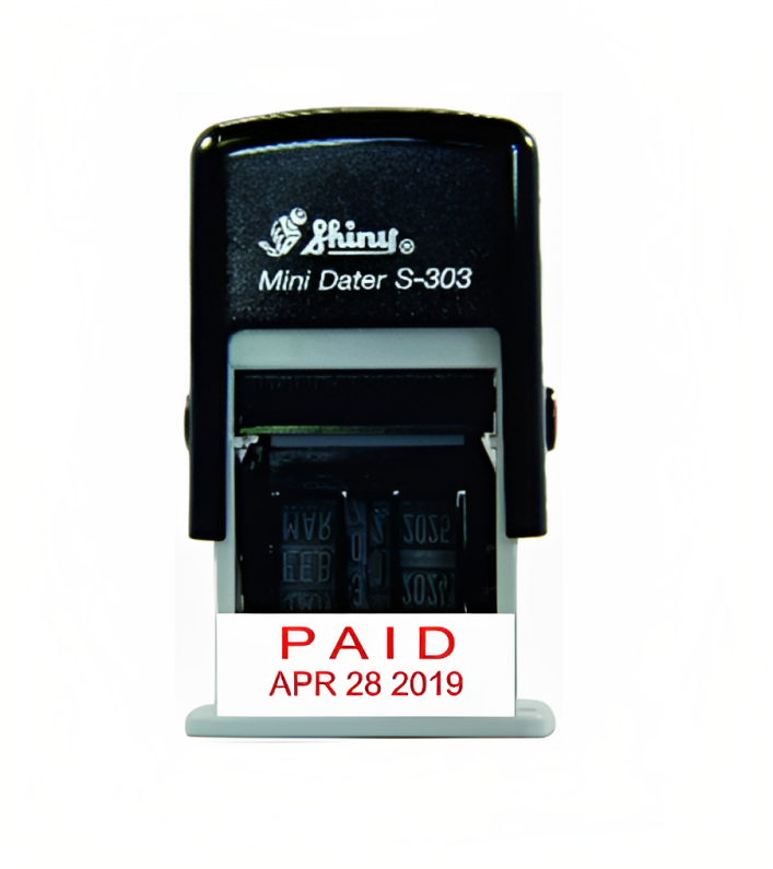 Shiny S303 Rubber Date Stamp (PAID) - Black Ink S-303