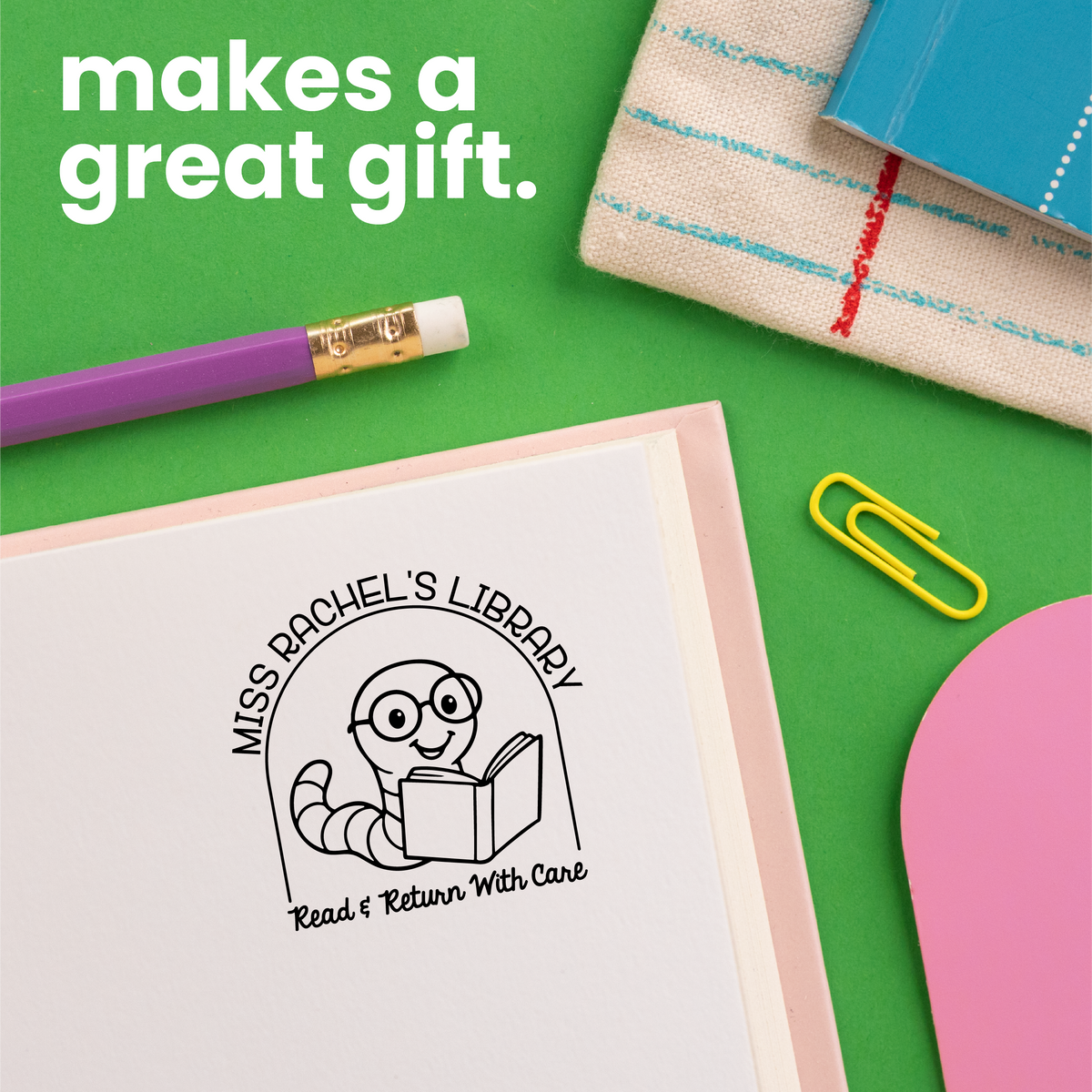 Book Buddies Worm Library Stamp – RubberStamps.com