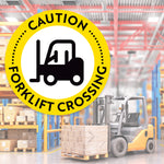 Yellow Caution Forklift Crossing Floor Decal
