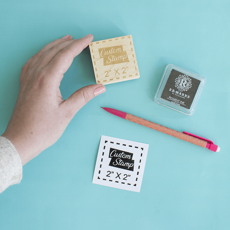 2" by 2" Wood Rubber Stamp